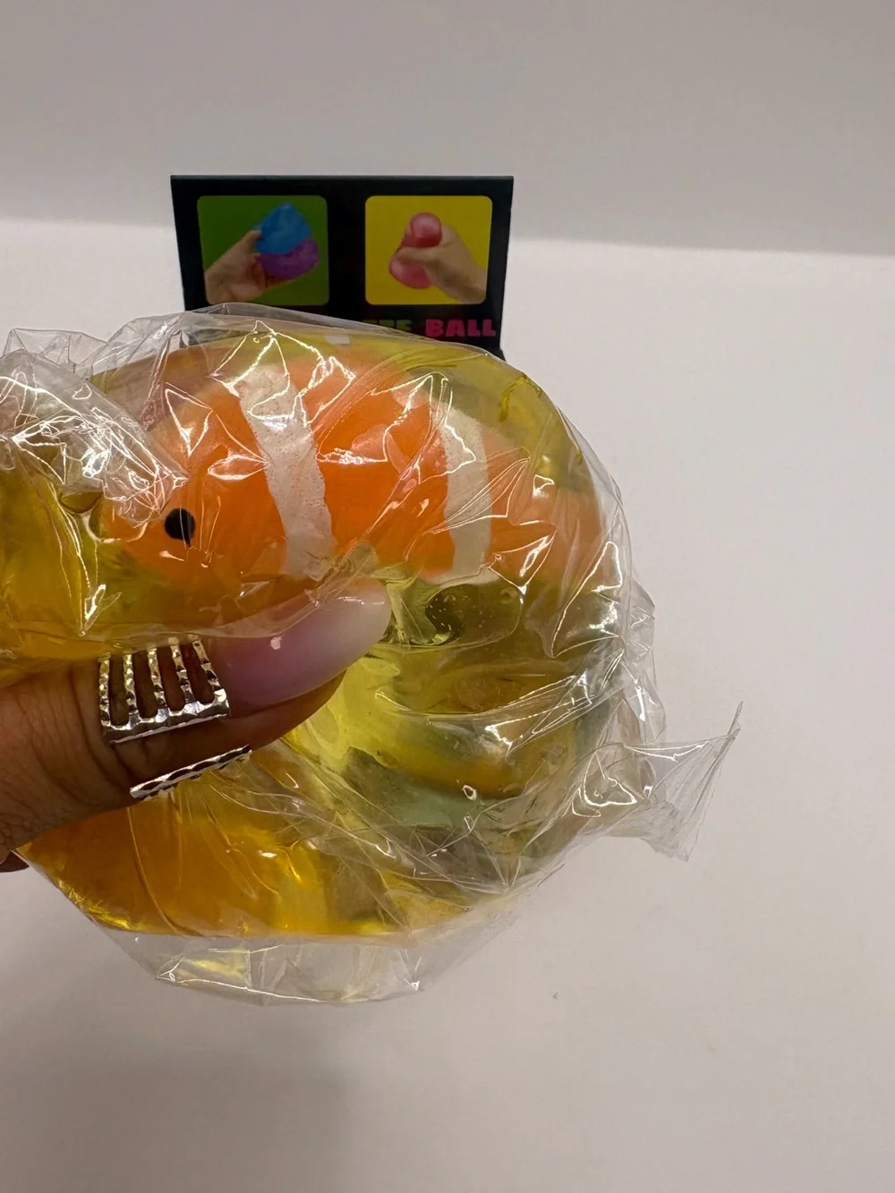 Cube Squeeze Ball with a cute fish inside Toy - Yellow